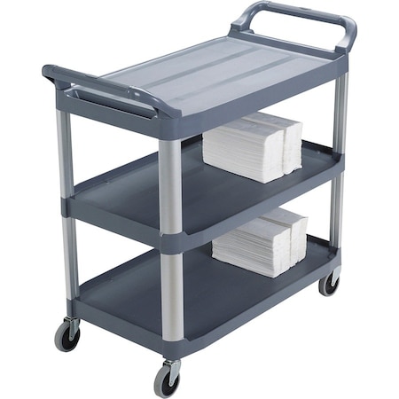 Rubbermaid Commercial 3-Shelf Mobile Utility Cart, Aluminum, 300 lb Load Capacity, 3 Shelves, 40.6" W, 37.8" H RCP409100